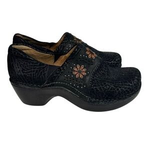 Ariat Black Leather Flower Embellished Slip On  Clogs